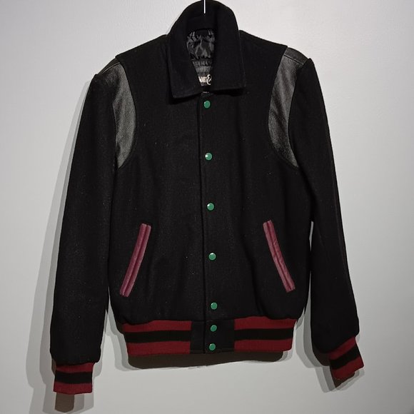 Vintage Black Stewart & Strauss Varsity Jacket (Men's Size Medium) - Picture 1 of 7